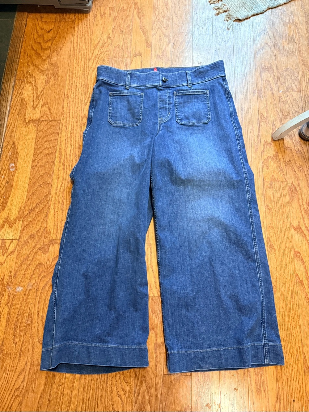 SPANX Dark Blue Cropped Wide-Leg Jeans